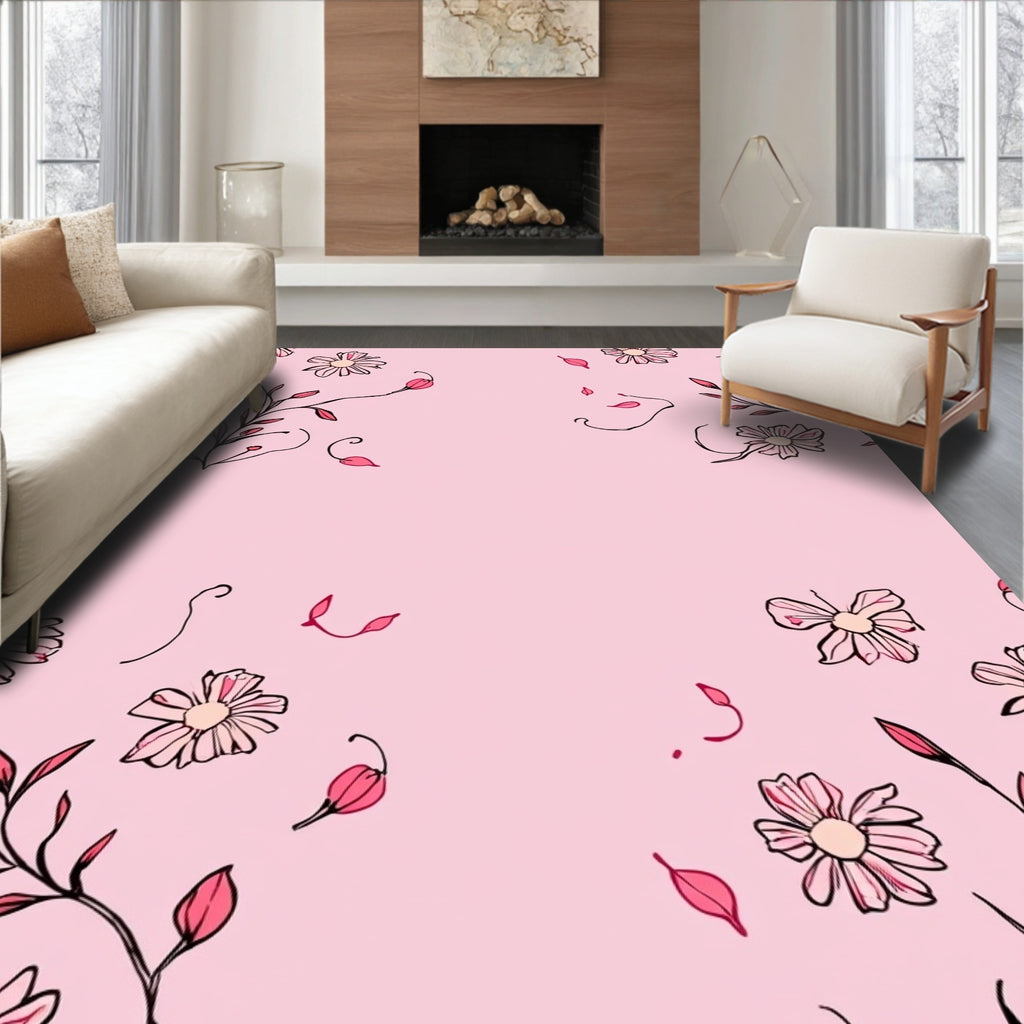Dainty Floral Sketch Design Rug