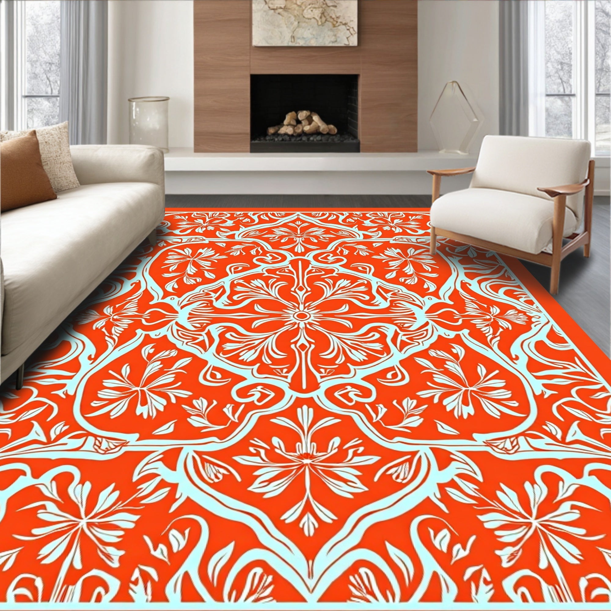 Elegant Floral Symmetry Pattern Rug