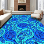 Blue Swirl Floral Abstract Design Rug