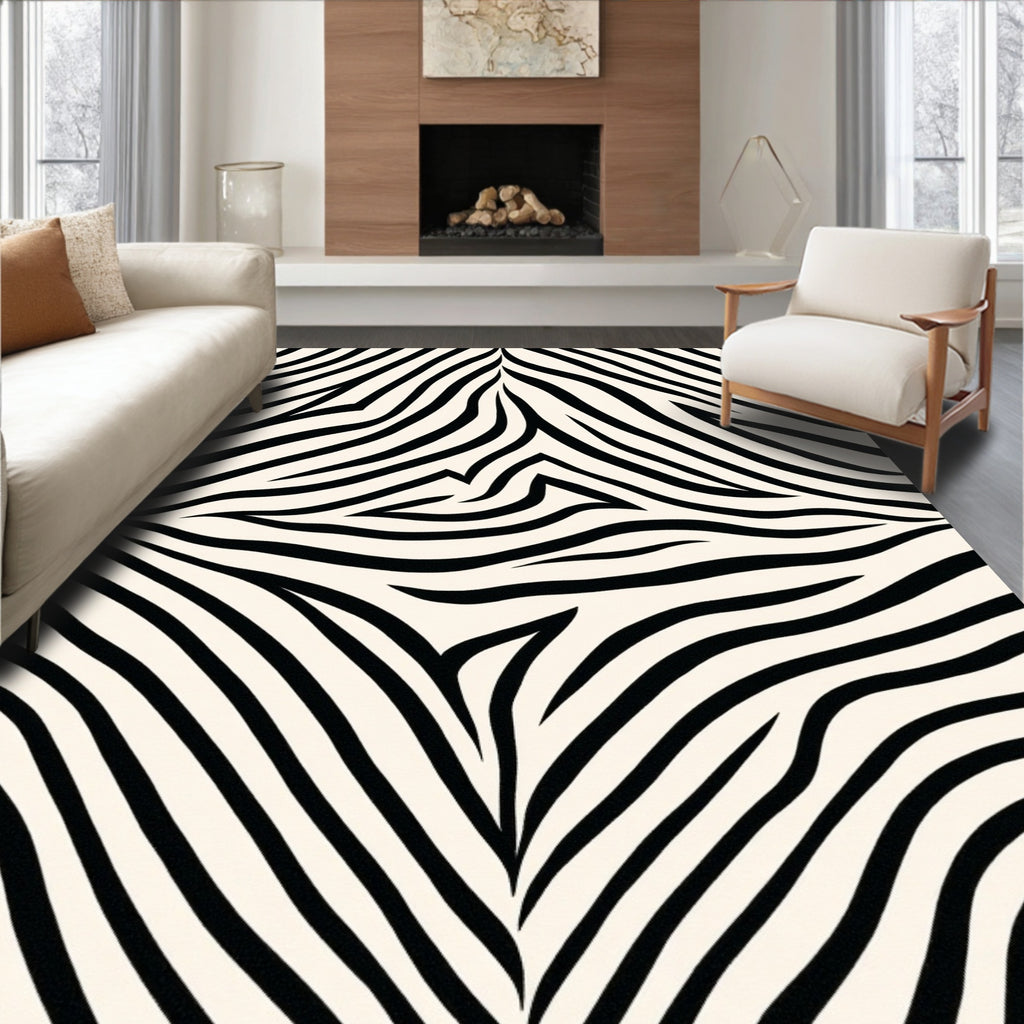Bold Black White Stripe Pattern Rug