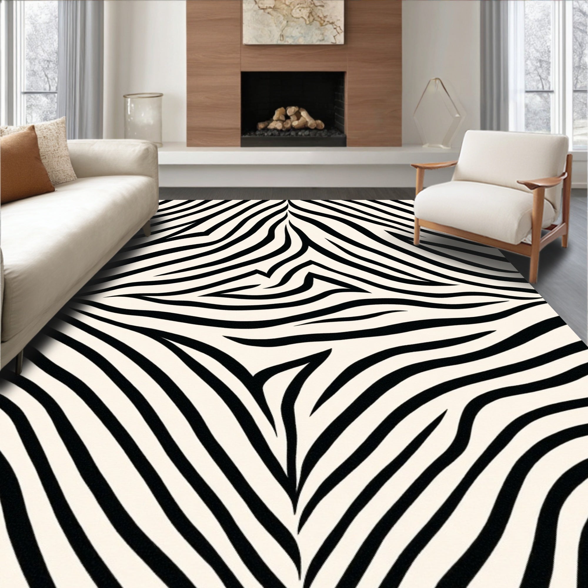 Bold Black White Stripe Pattern Rug