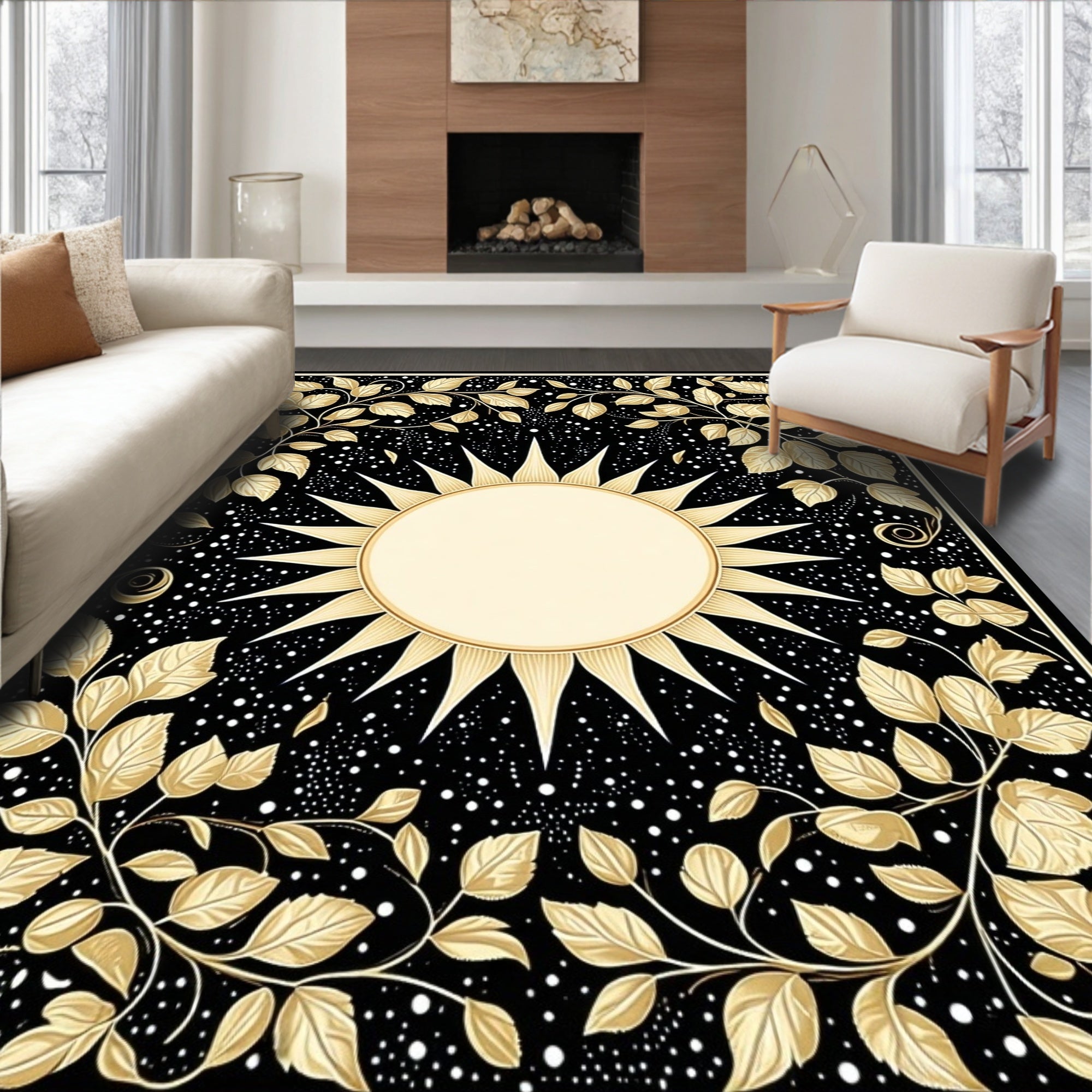 Celestial Golden Sun Foliage Rug