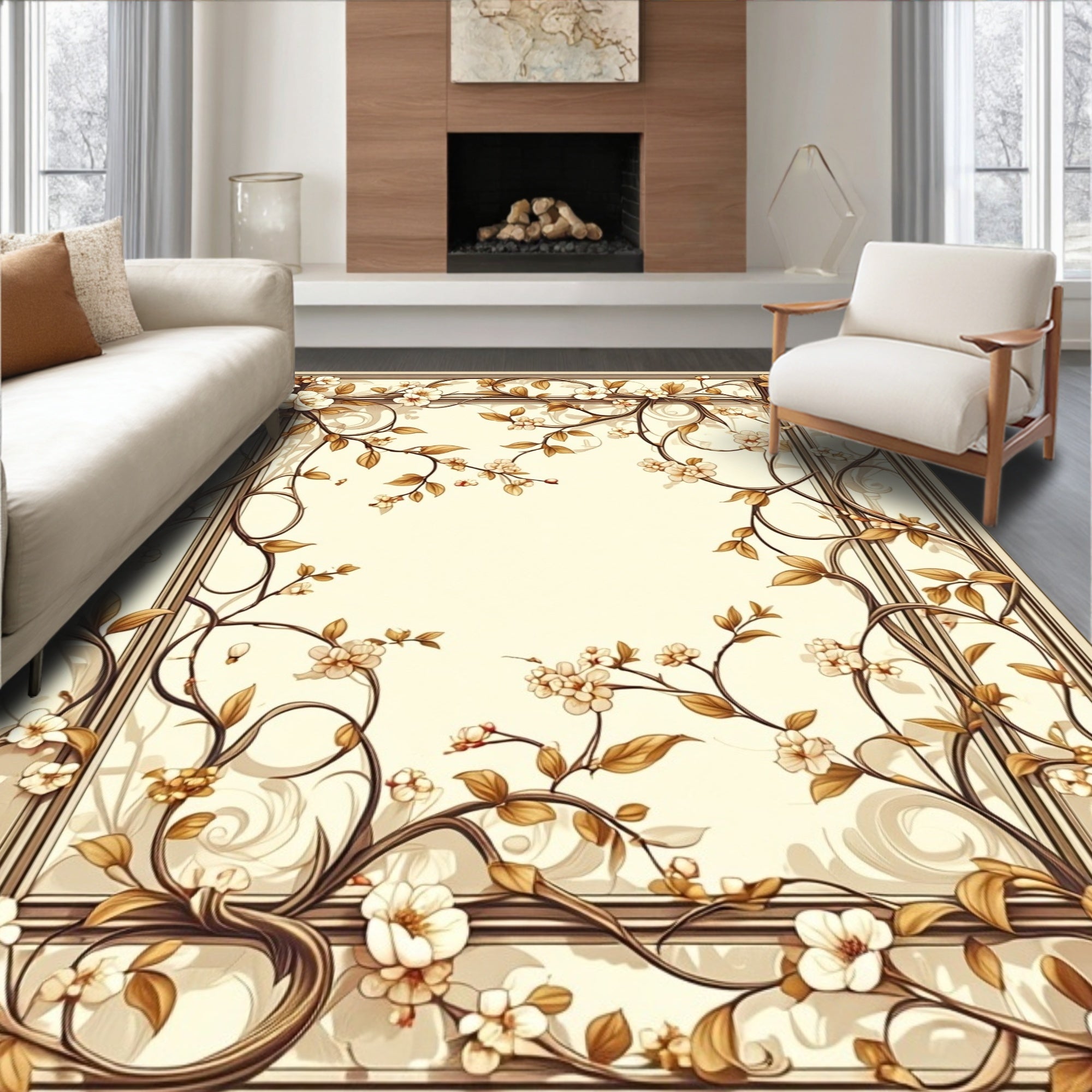 Elegant Floral Vine Frame Design Rug