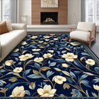 Dark Blue Floral Vine Pattern Rug