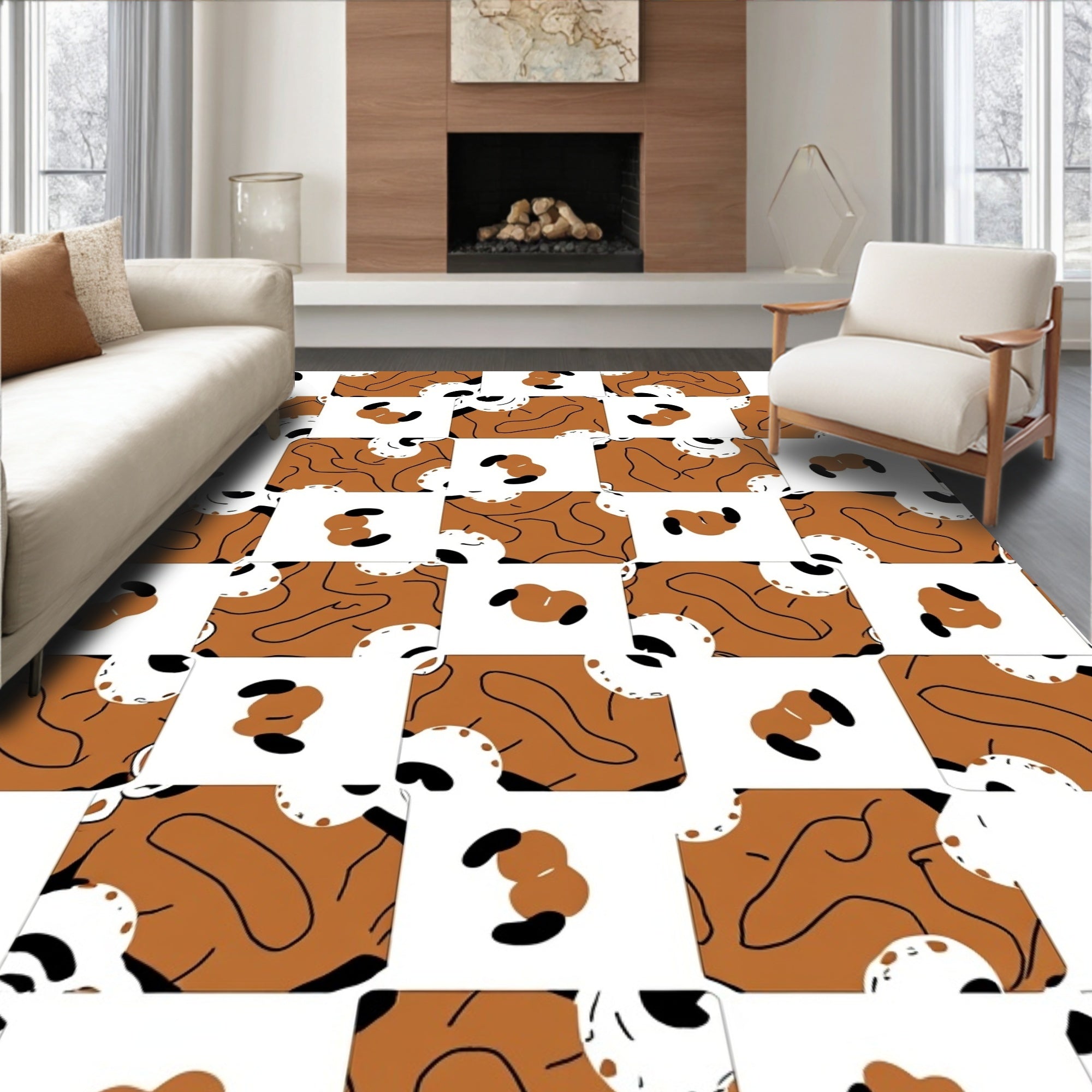 Bold Abstract Croissant Checkerboard Rug