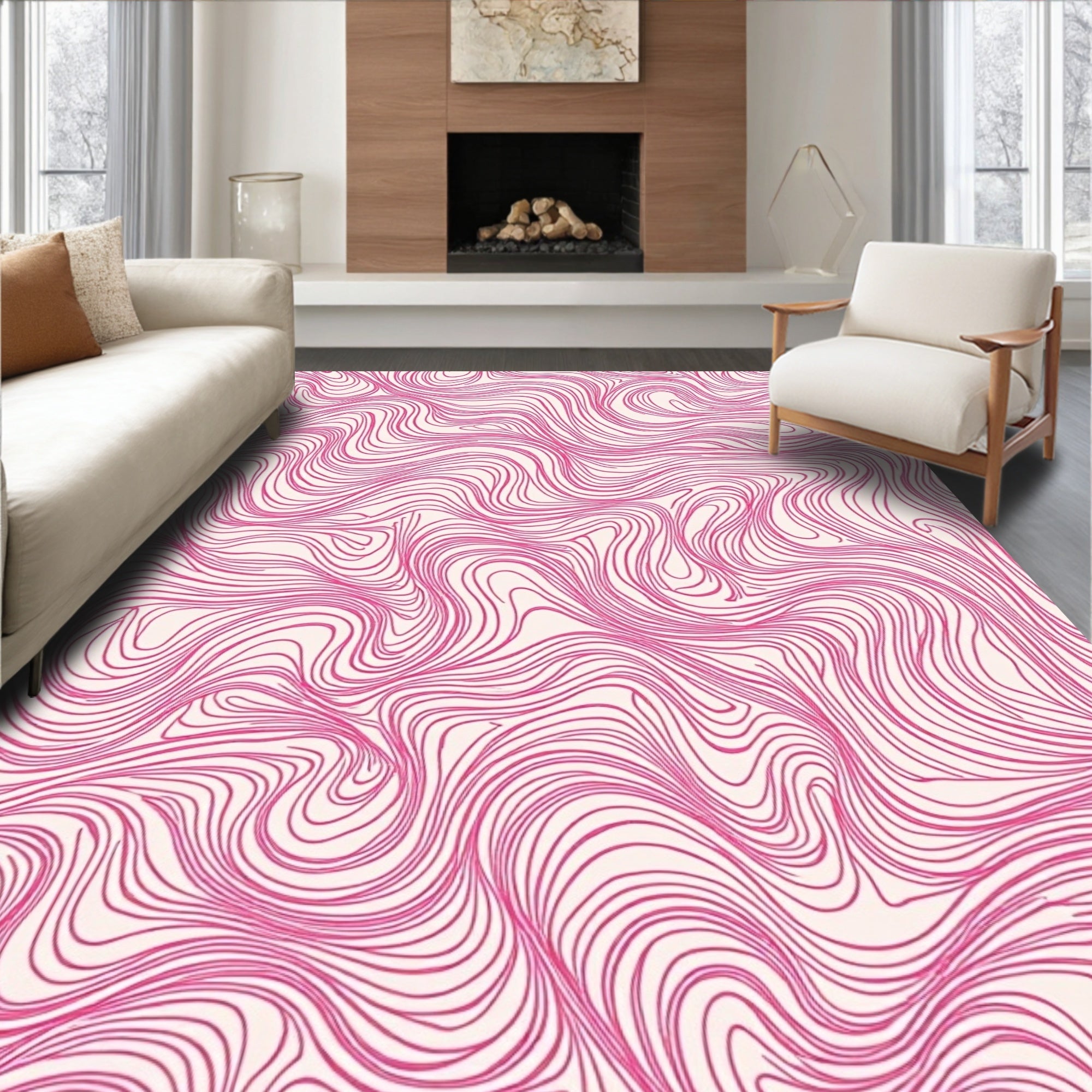 Pink Swirl Abstract Flow Pattern Rug