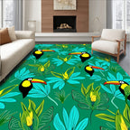 Tropical Toucan Jungle Leaf Pattern Rug
