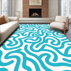 Abstract Blue Wavy Line Design Rug