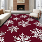 Deep Red White Snowflake Scatter Rug