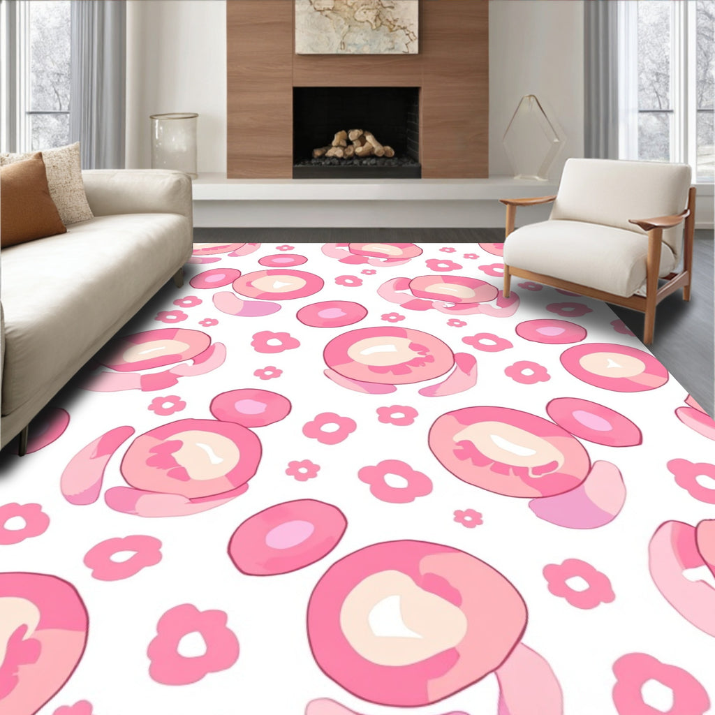 Playful Pink Circles Flowers Pattern Rug