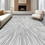 Radial Black And White Organic Lines Rug
