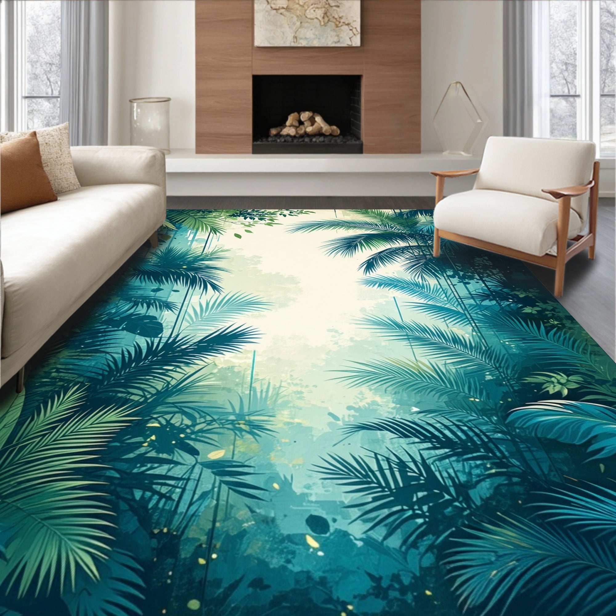 Lush Tropical Leaf Forest Pattern Rug