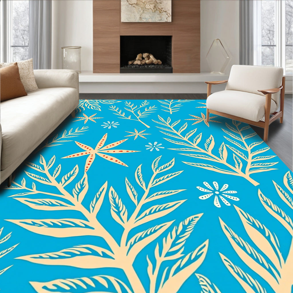 Coastal Leaf and Starburst Pattern Rug
