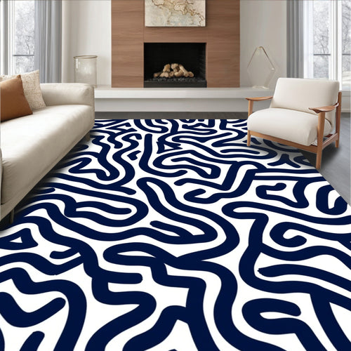 Abstract Navy Swirl Pattern Rug
