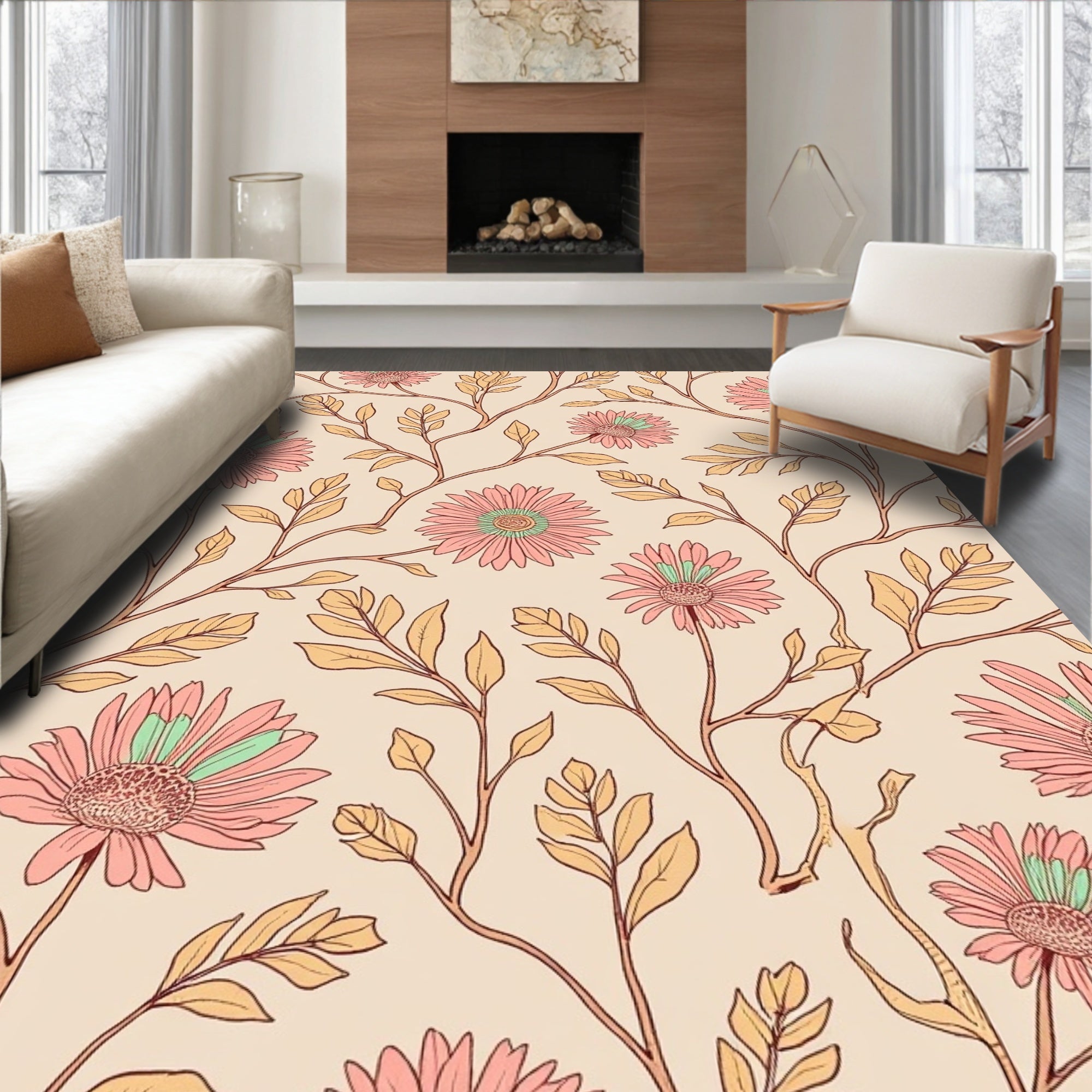 Floral Vine Petal Pattern Rug