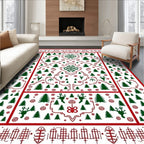 Red Green Christmas Forest Scene Rug