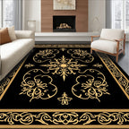 Elegant Gold Black Intricate Floral Rug