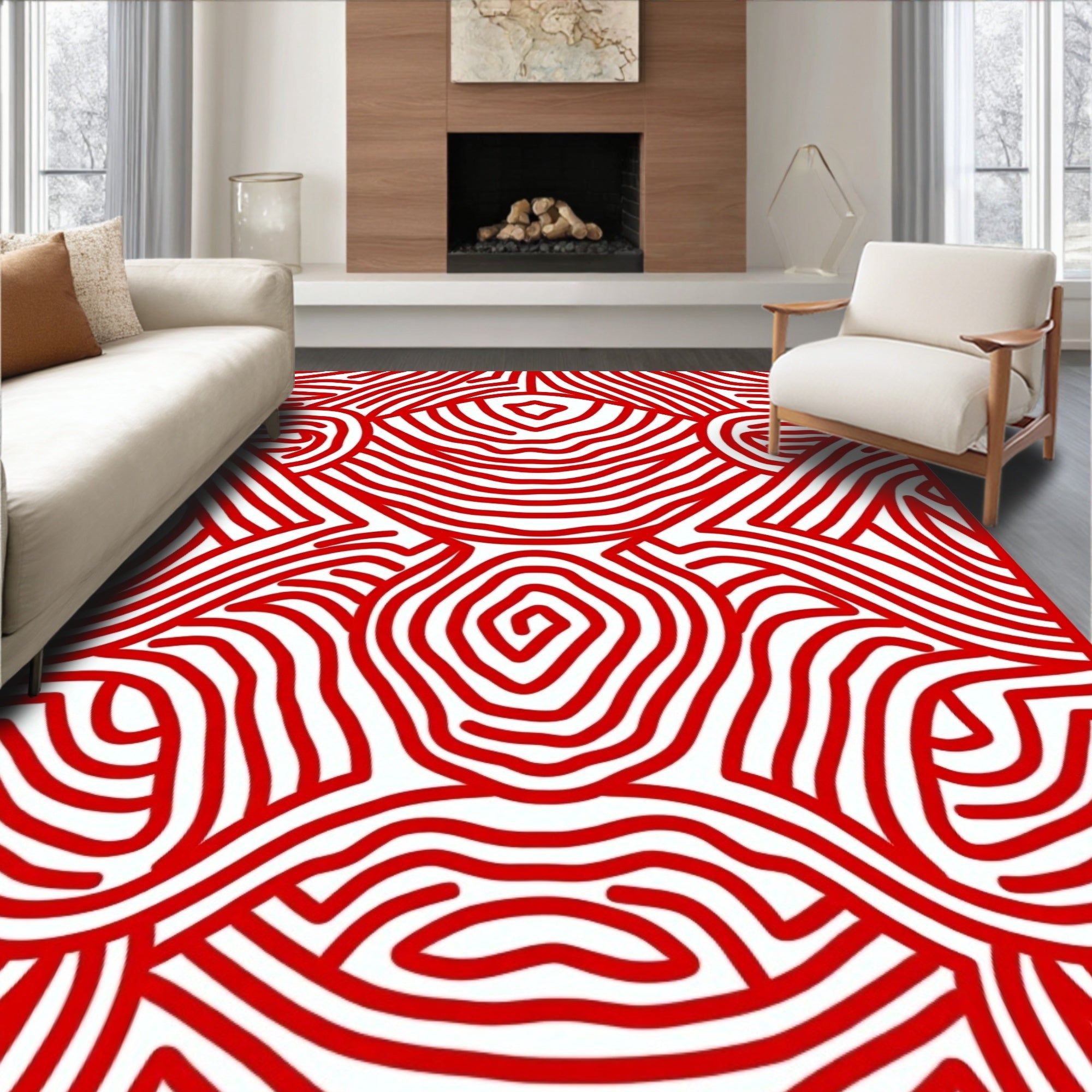 Abstract Red Swirls Pattern Rug