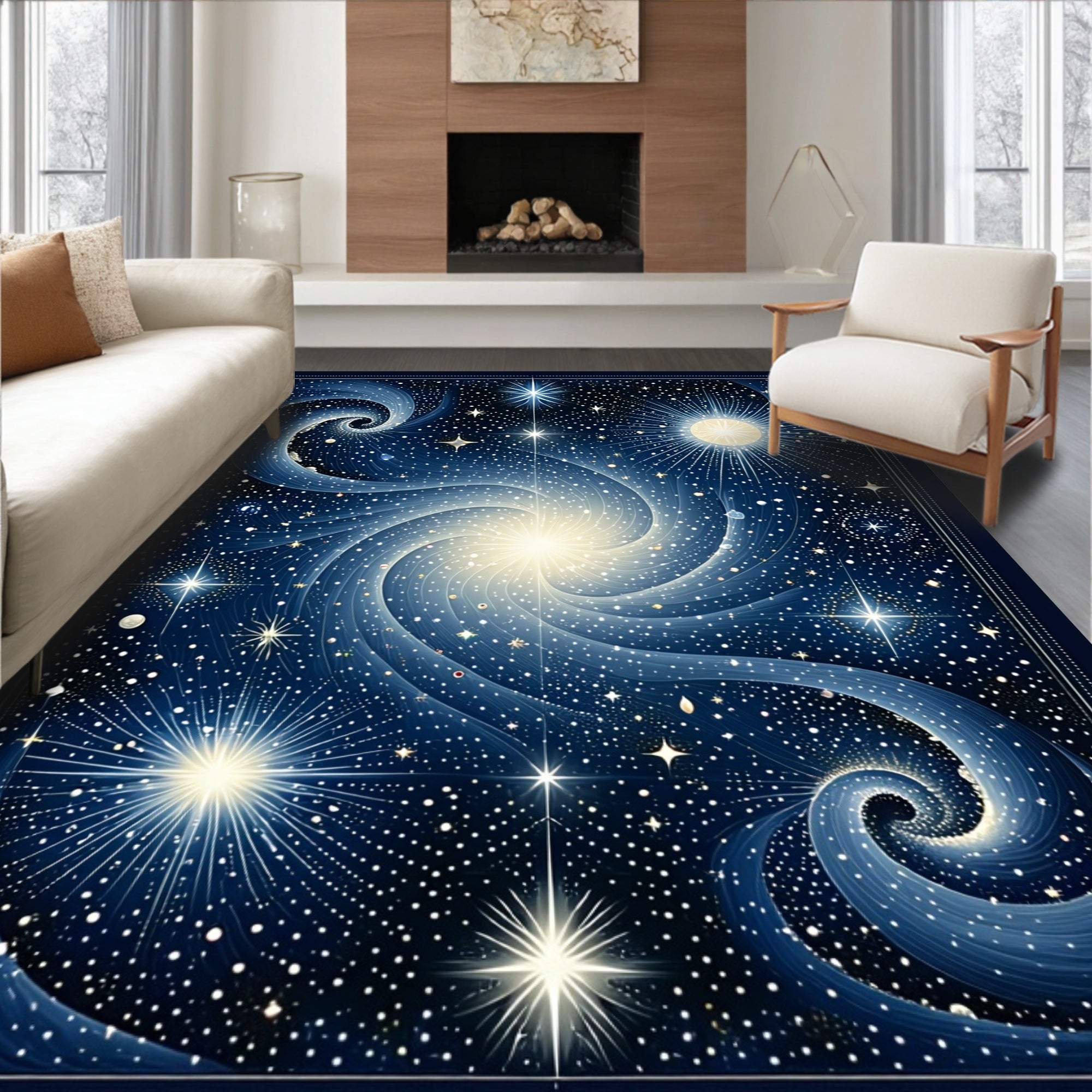 Ethereal Swirls Cosmic Night Sky Rug