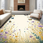 Whimsical Butterflies 2 Flowers Meadow Design Rug