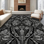 Dark Grey Ornate Floral Pattern Rug