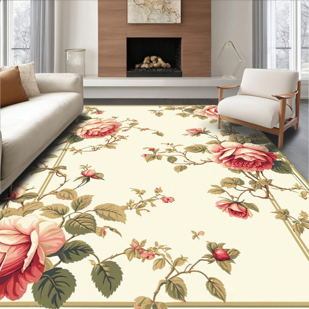 Vintage Floral Rose Vine Pattern Rug