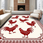 Crimson Rooster Border Art Rug