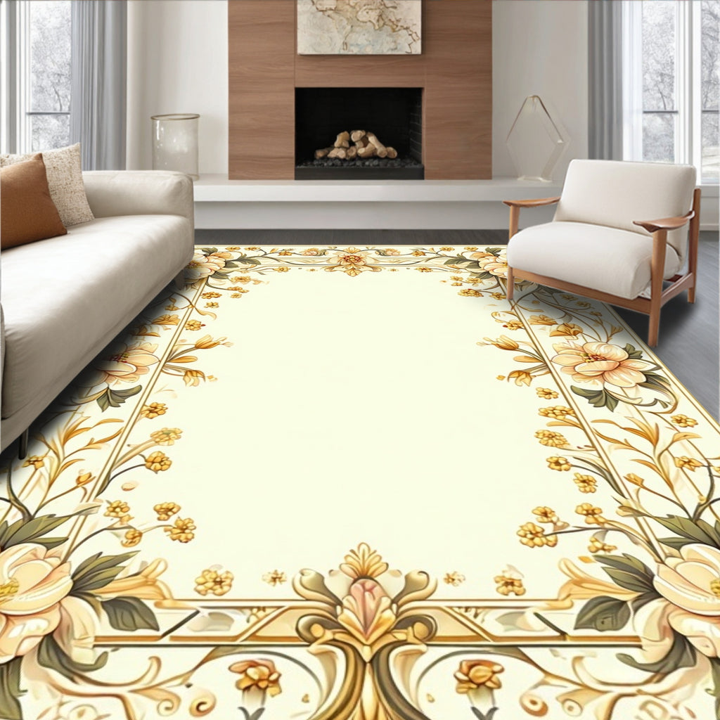 Elegant Floral Pattern Border Rug