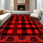 Classic Red Black Checked Border Design Rug