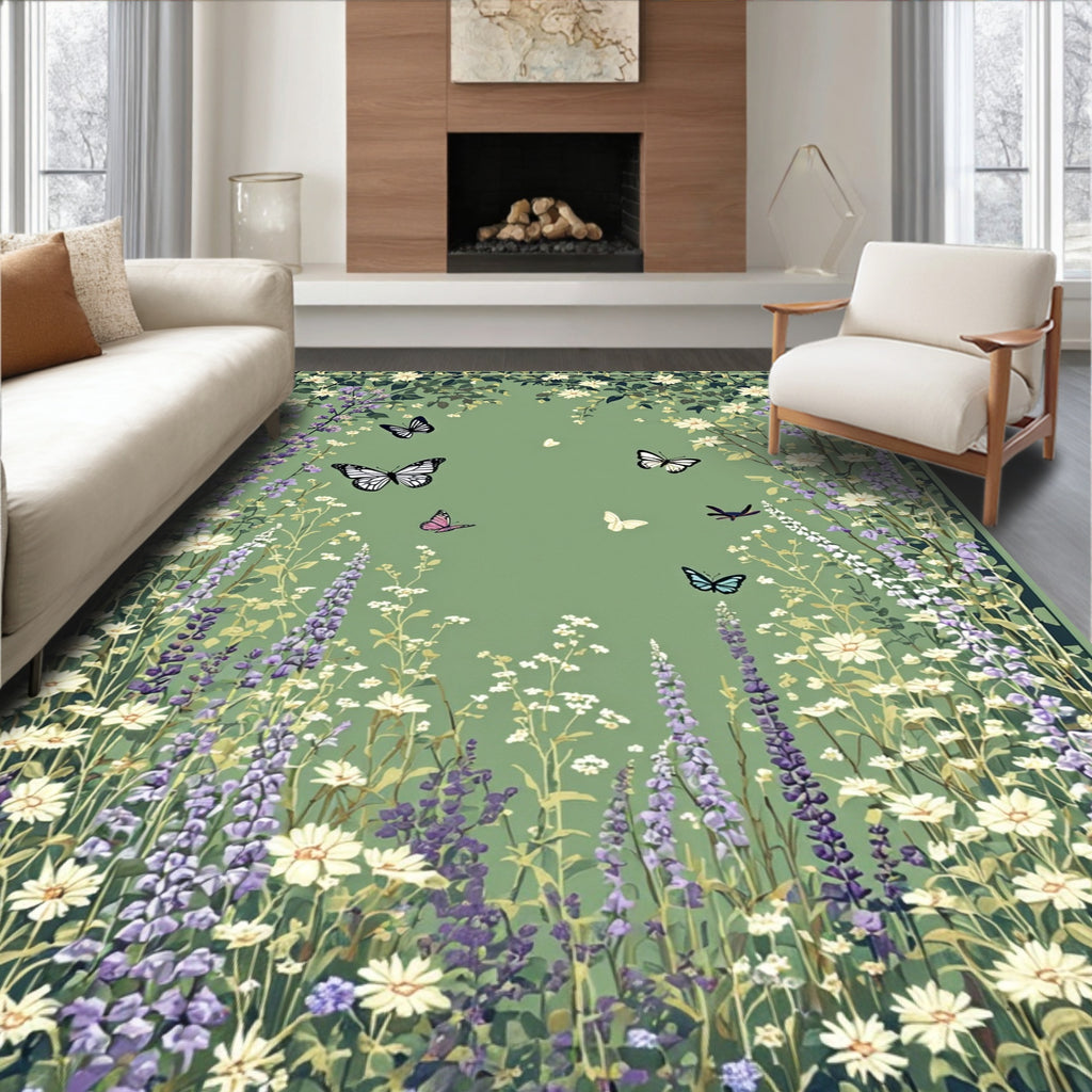 Floral Meadow Butterflies Pattern Rug