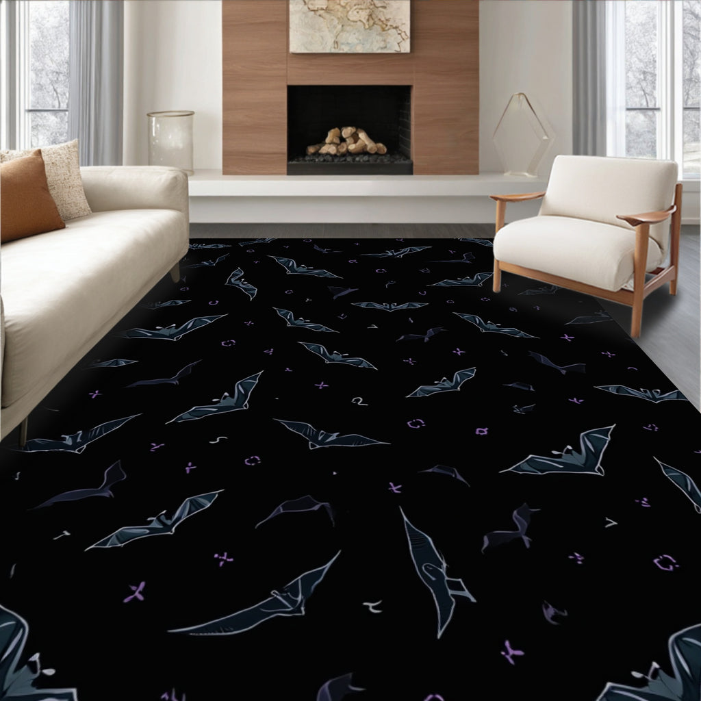 Dark Bat Pattern Print Rug