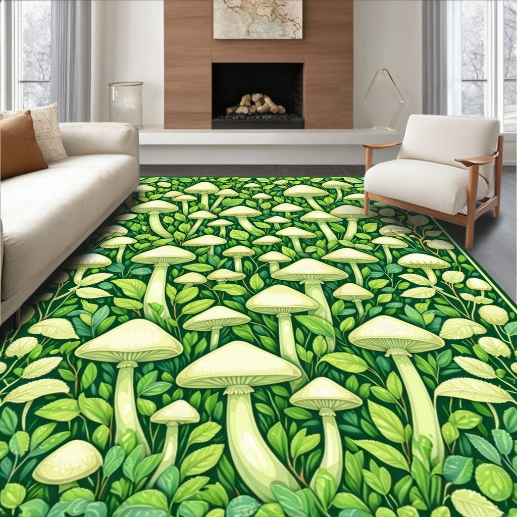 Earthy Mushroom Leaf Forest Pattern Rug