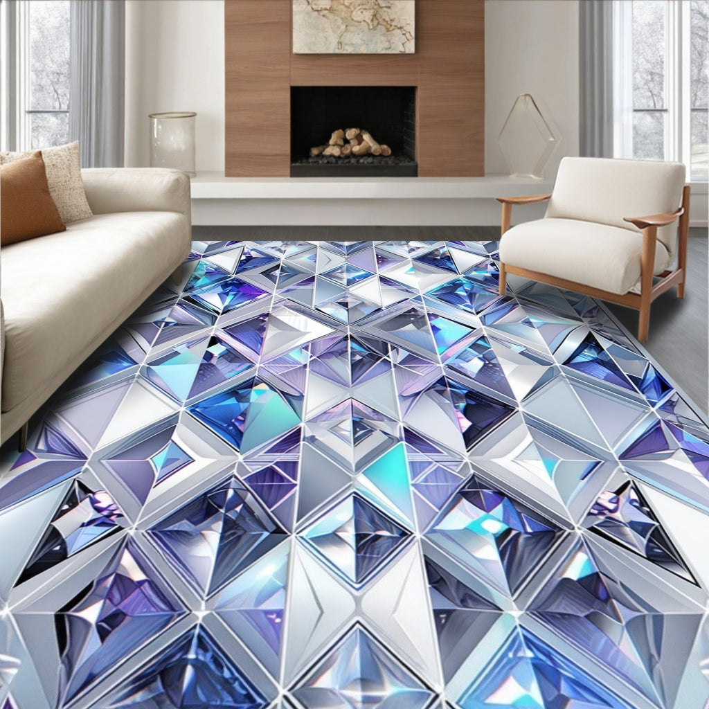 Geometric Faceted Crystal Pattern Rug