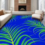 Tropical Leaf Pattern on Blue Rug