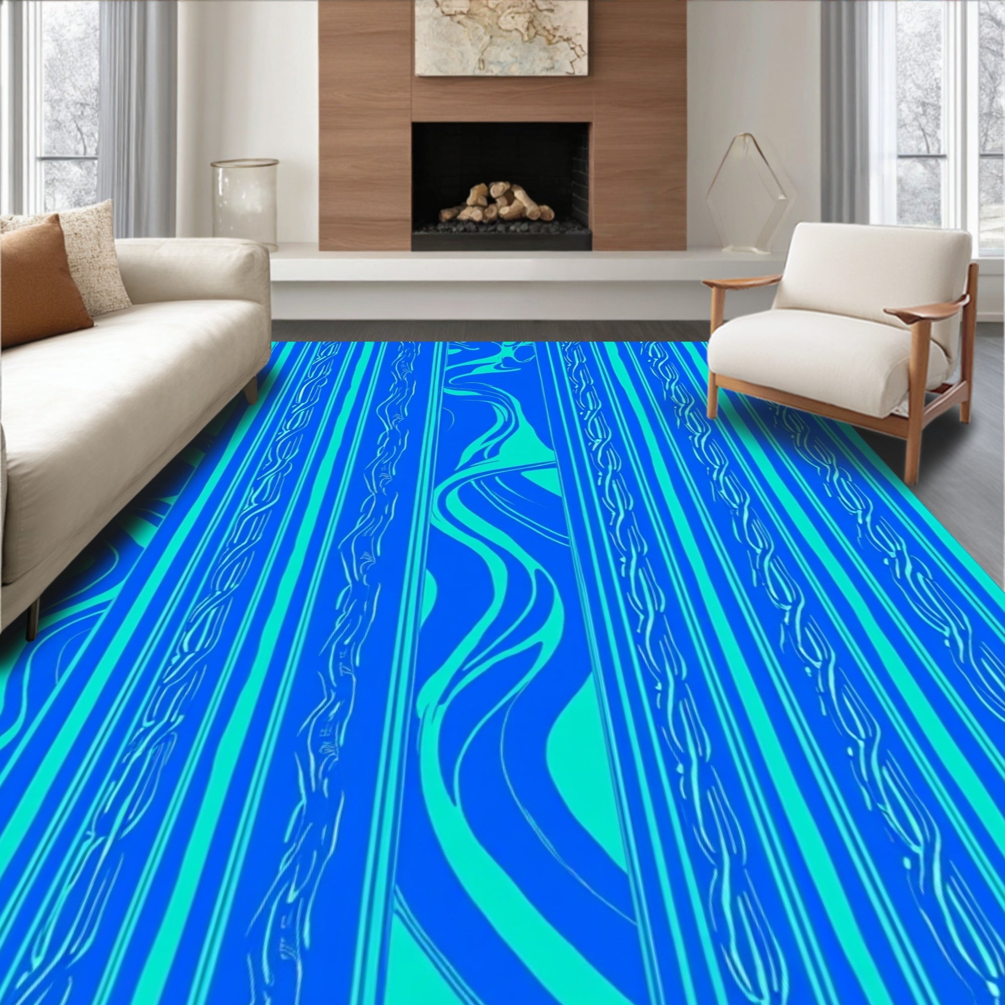 Striped Abstract Swirls Twists Rug