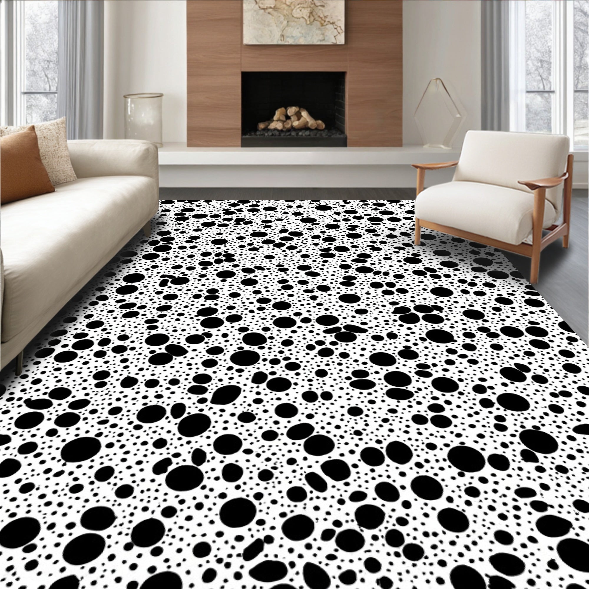 Abstract Black Dot Pattern Rug