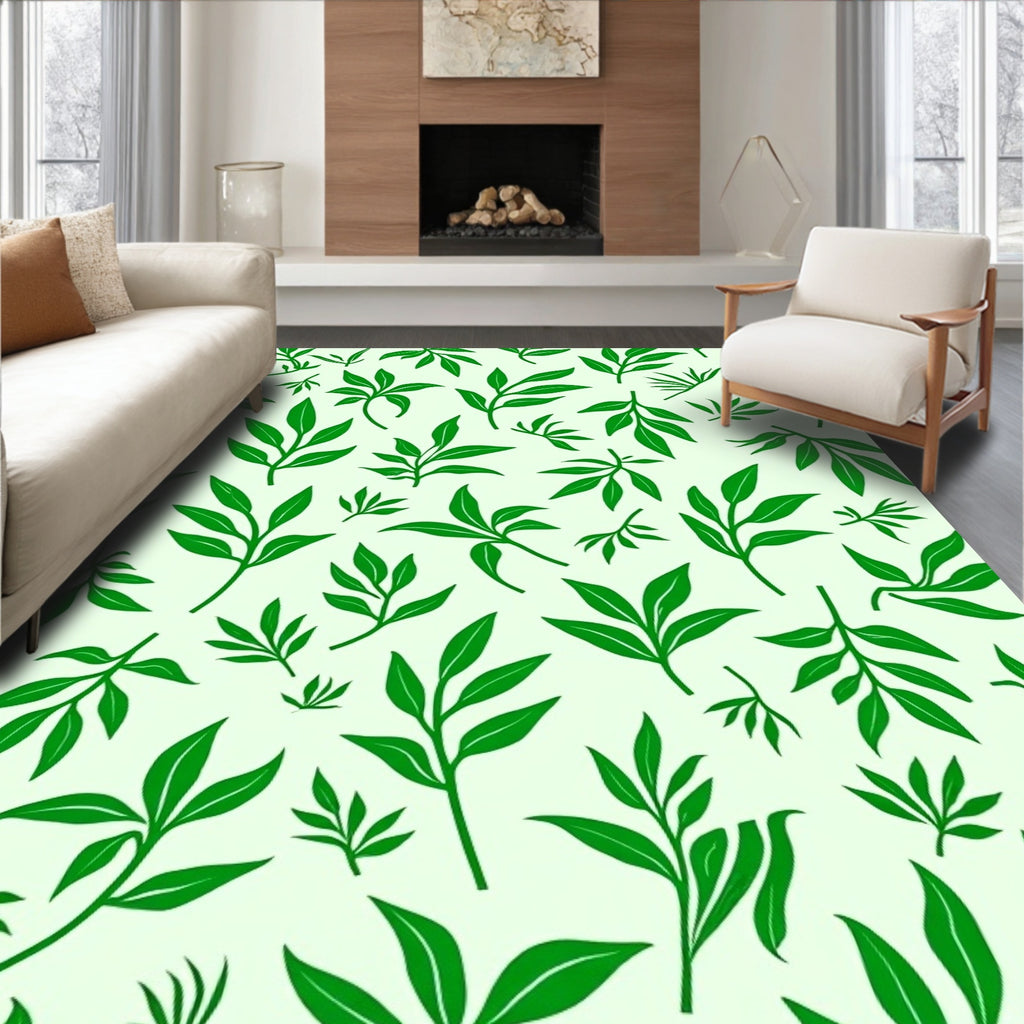 Green Leafy Botanical Pattern Rug
