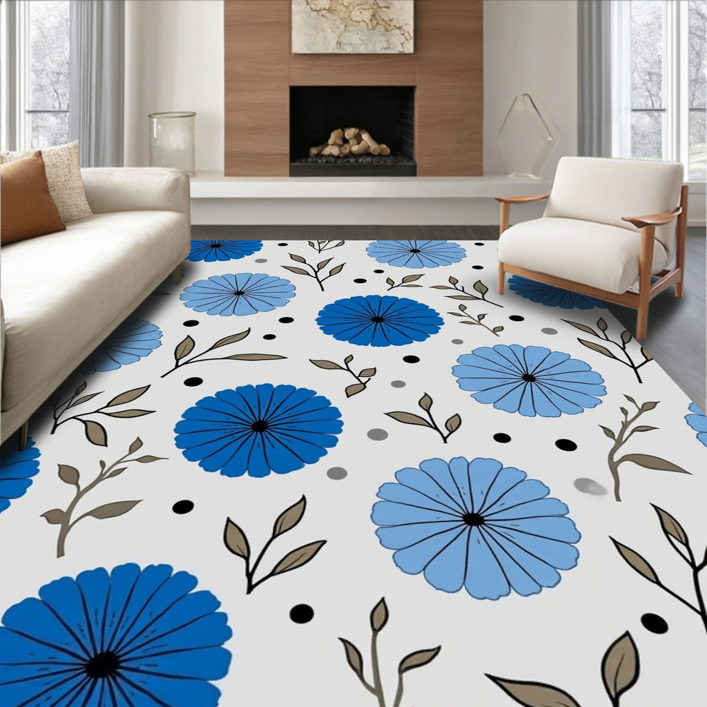 Dazzling Blue Floral Pattern Design Rug