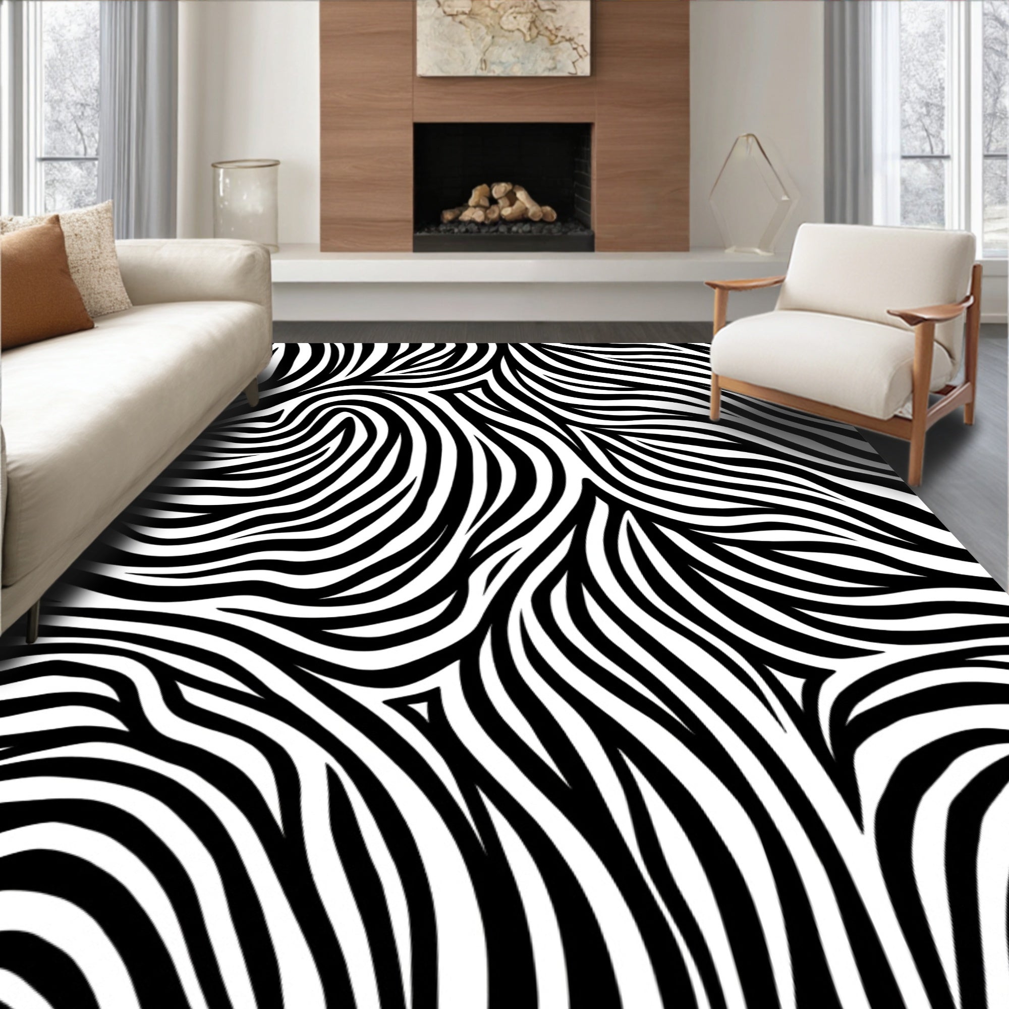Wild Zebra Stripe Abstract Pattern Rug