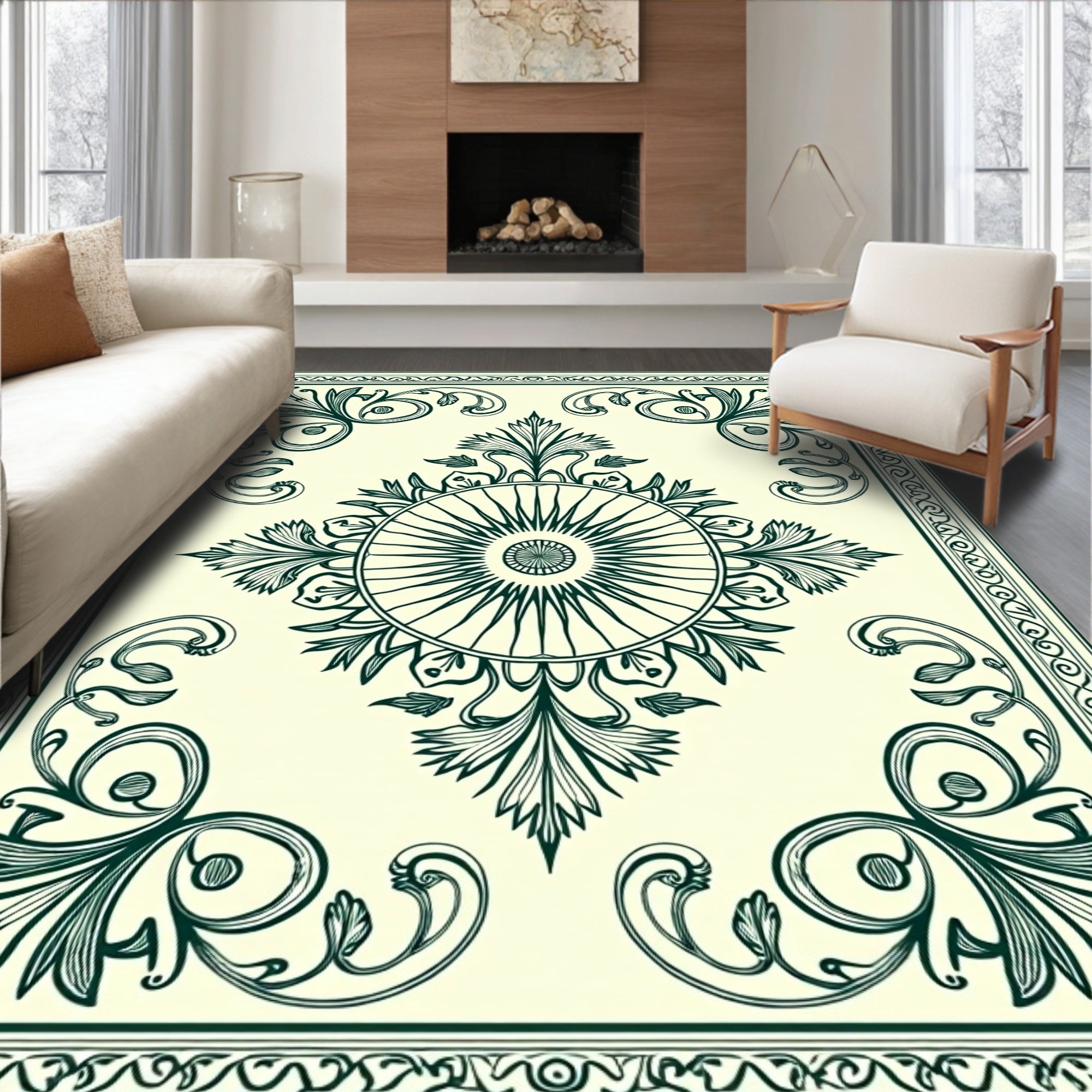 Ornate Floral Emblem Pattern Rug
