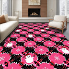 Pink and Black Snowman Snowflake Plaid Rug
