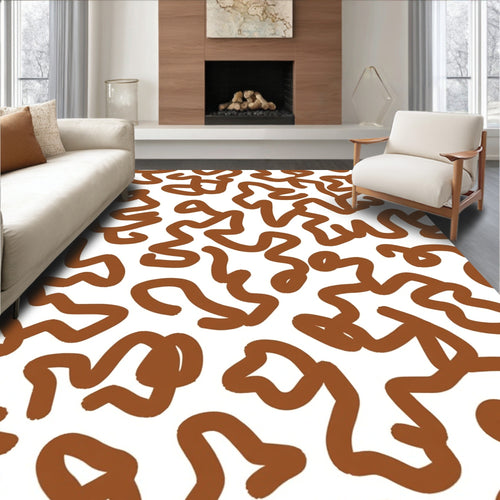 Abstract Brown Swirl Line Pattern Rug