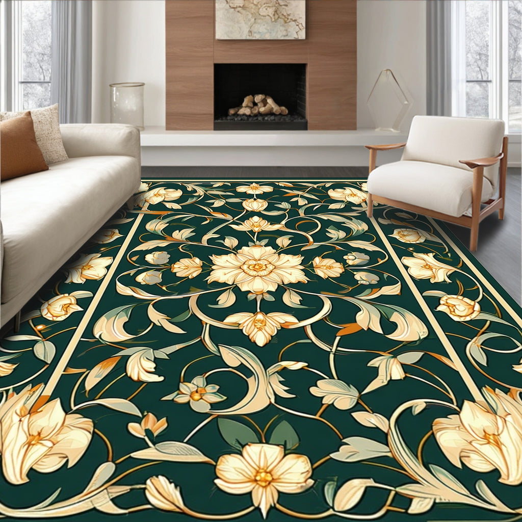 Ornate Floral Botanical Vine Pattern Rug