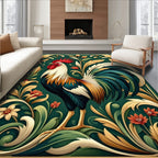 Majestic Rooster Floral Vintage Rug