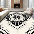 Ornate Black and White Floral Pattern Rug