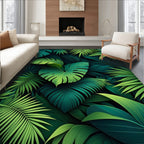 Lush Green Tropical Leaf Pattern Rug