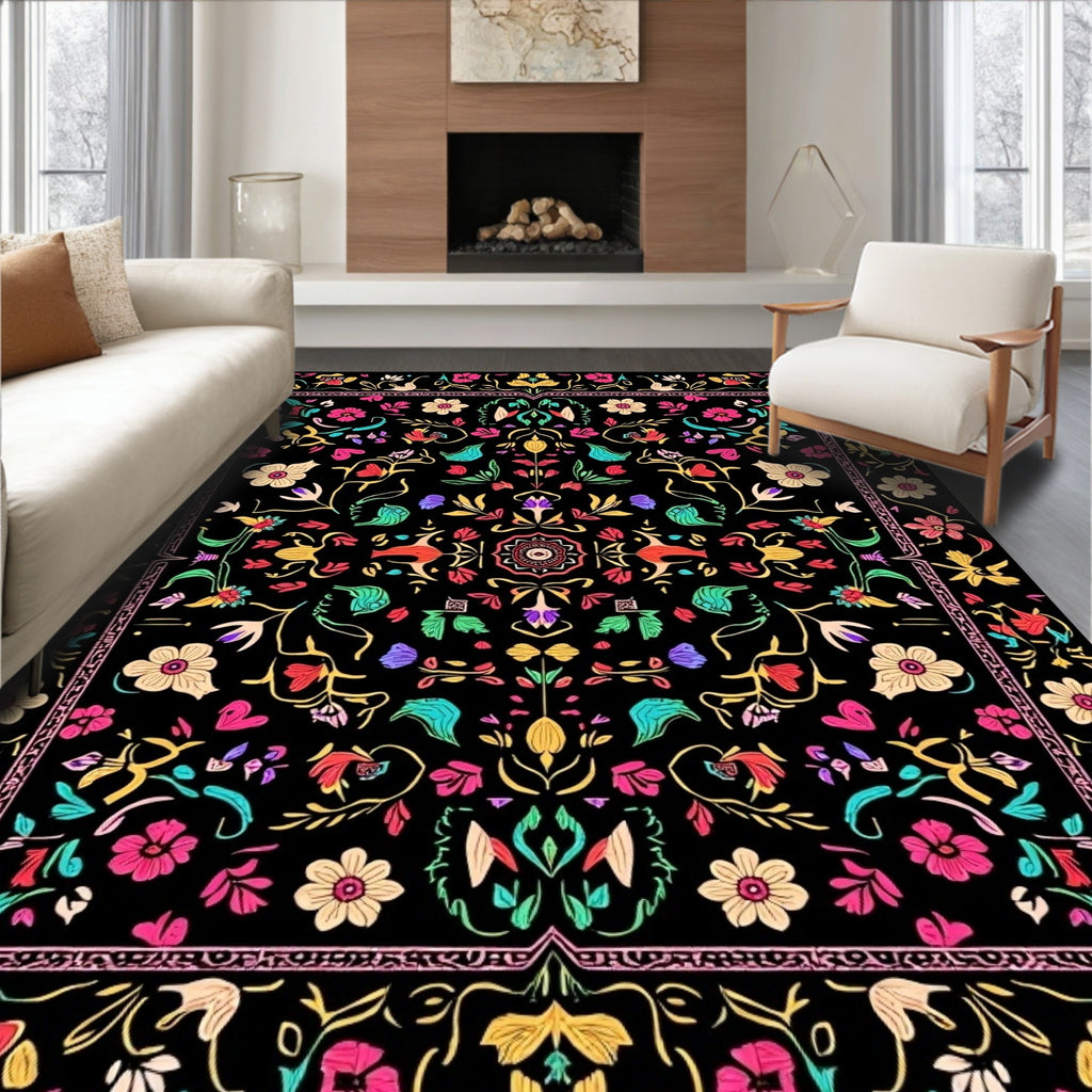 Vibrant Floral Whimsical Tapestry Design Rug