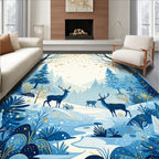 Winter Forest Deer Snowflake Pattern Rug