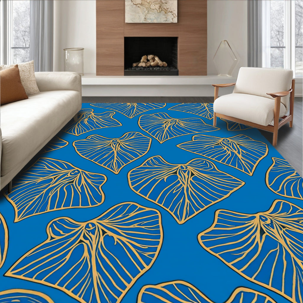 Golden Leaf Vein Pattern Rug