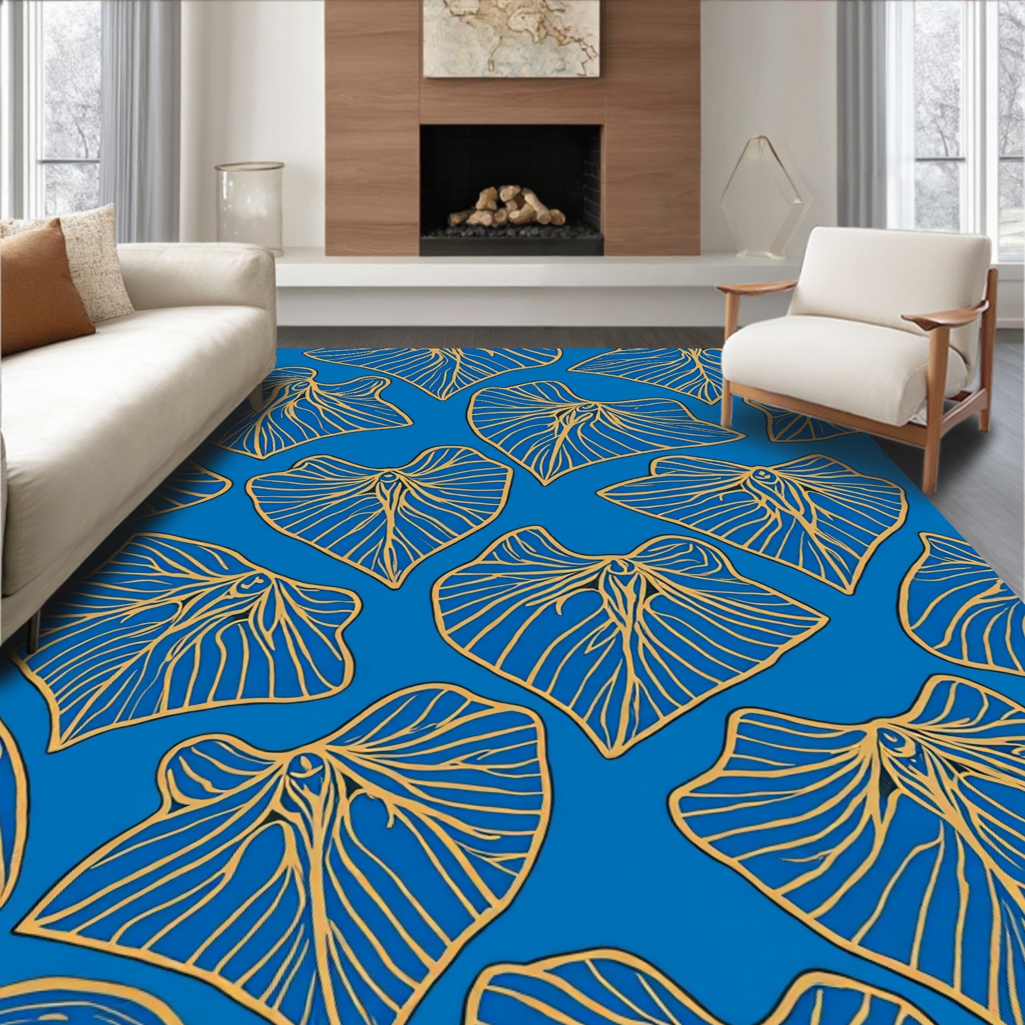 Golden Leaf Vein Pattern Rug